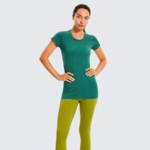 CRZ YOGA Seamless Workout Shirts for Women Short Sleeve Sports Tees Quick Dry